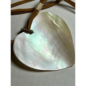 Boho Heart Shaped Sea Shell Medallion on Leather Necklace Nautical Valentine